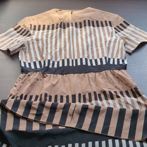 Marni Striped Brown and Black Shift Short Sleeves 💯 Silk Dress 42 - Picture 9 of 14